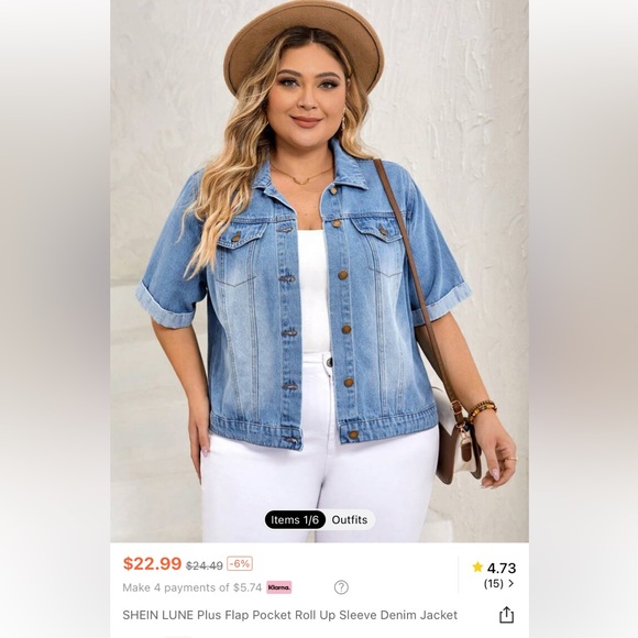 Plus Size Flap Pocket Roll Up Sleeve Denim Jacket.   New in Bag.  Size 2XL (16) - Picture 1 of 8